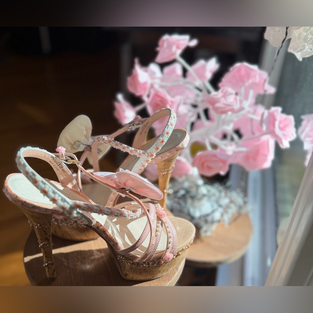 Custom HandAdorned OOAK Cork Platform Stilletto Women Runway Statement Heels 8.5 - Picture 13 of 16